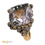 Vintage 18K Tutone Rose Gold 37ct Pink Kunzite Diamond Cocktail Ring Size 6.75