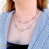 18K Rose Gold 89.09ctw Pink Kunzite Multi Shape Cushion Cut Station Necklace 39"
