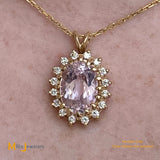 14K Yellow Gold 7.65ct Pink Kunzite 0.48cts Natural Diamond Slide Pendant