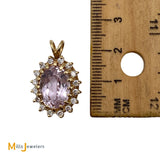 14K Yellow Gold 7.65ct Pink Kunzite 0.48cts Natural Diamond Slide Pendant