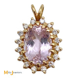 14K Yellow Gold 7.65ct Pink Kunzite 0.48cts Natural Diamond Slide Pendant