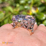 Vintage 18K Tutone Rose Gold 37ct Pink Kunzite Diamond Cocktail Ring Size 6.75