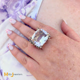 Vintage 18K Tutone Rose Gold 37ct Pink Kunzite Diamond Cocktail Ring Size 6.75