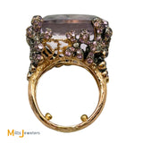 Vintage 18K Tutone Rose Gold 37ct Pink Kunzite Diamond Cocktail Ring Size 6.75