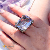 Vintage 18K Tutone Rose Gold 37ct Pink Kunzite Diamond Cocktail Ring Size 6.75
