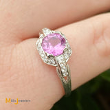 Platinum 0.87ct Pink Sapphire 0.20cts Diamond Cocktail Ring Size 5.25