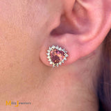 14K Yellow Gold 4.06ctw Heart Shaped Pink Tourmaline & 0.51ctw Diamond Stud Earrings