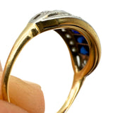 Vintage Platinum and 9K Yellow Gold 0.5ctw Synthetic Sapphire and 0.24ctw Diamond Band Size 5.25