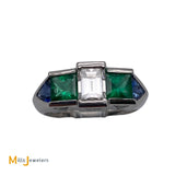 Platinum 1.88cts Diamond 1.22cts Emerald 0.72cts Sapphire Ring Size 9