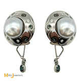 18K White Gold Platinum Keshi Pearl Diamond Alexandrite Earrings