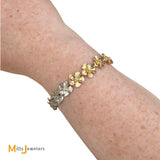 14K Two-Tone Yellow and White Gold 0.30ctw Diamond Plumeria Flower Link Bracelet 6.75"