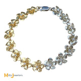 14K Two-Tone Yellow and White Gold 0.30ctw Diamond Plumeria Flower Link Bracelet 6.75"