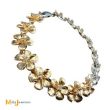 14K Two-Tone Yellow and White Gold 0.30ctw Diamond Plumeria Flower Link Bracelet 6.75"
