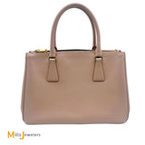 PRADA Saffiano Leather Galleria Lux Double Zip Crossbody Bag in Cammeo Pink