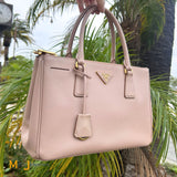 PRADA Saffiano Leather Galleria Lux Double Zip Crossbody Bag in Cammeo Pink