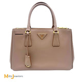 PRADA Saffiano Leather Galleria Lux Double Zip Crossbody Bag in Cammeo Pink