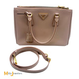 PRADA Saffiano Leather Galleria Lux Double Zip Crossbody Bag in Cammeo Pink