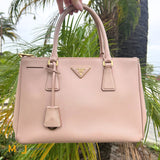 PRADA Saffiano Leather Galleria Lux Double Zip Crossbody Bag in Cammeo Pink