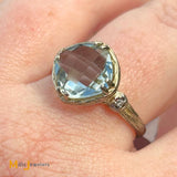 I.REISS 14K Yellow Gold 2.60ct Cushion Cut Prasiolite and 0.03ctw Diamond Cocktail Ring Size 8.5