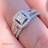 14K White Gold 1.04ctw Princess Cut and Round Brilliant Diamond Ring Size 6.75