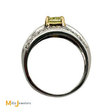 18K Two-Tone White and Yellow Gold GIA Certified 1.59ct Rectangular-Modified Brilliant Fancy Yellow Diamond Ring Size 7