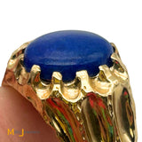 14K Yellow Gold 3.15ctw Cabochon Lapis Cocktail Band Men's Ring Size 8.5