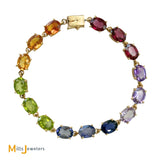 14K Yellow Gold Multicolor Oval Gemstone Tennis Link Bracelet 6.5"