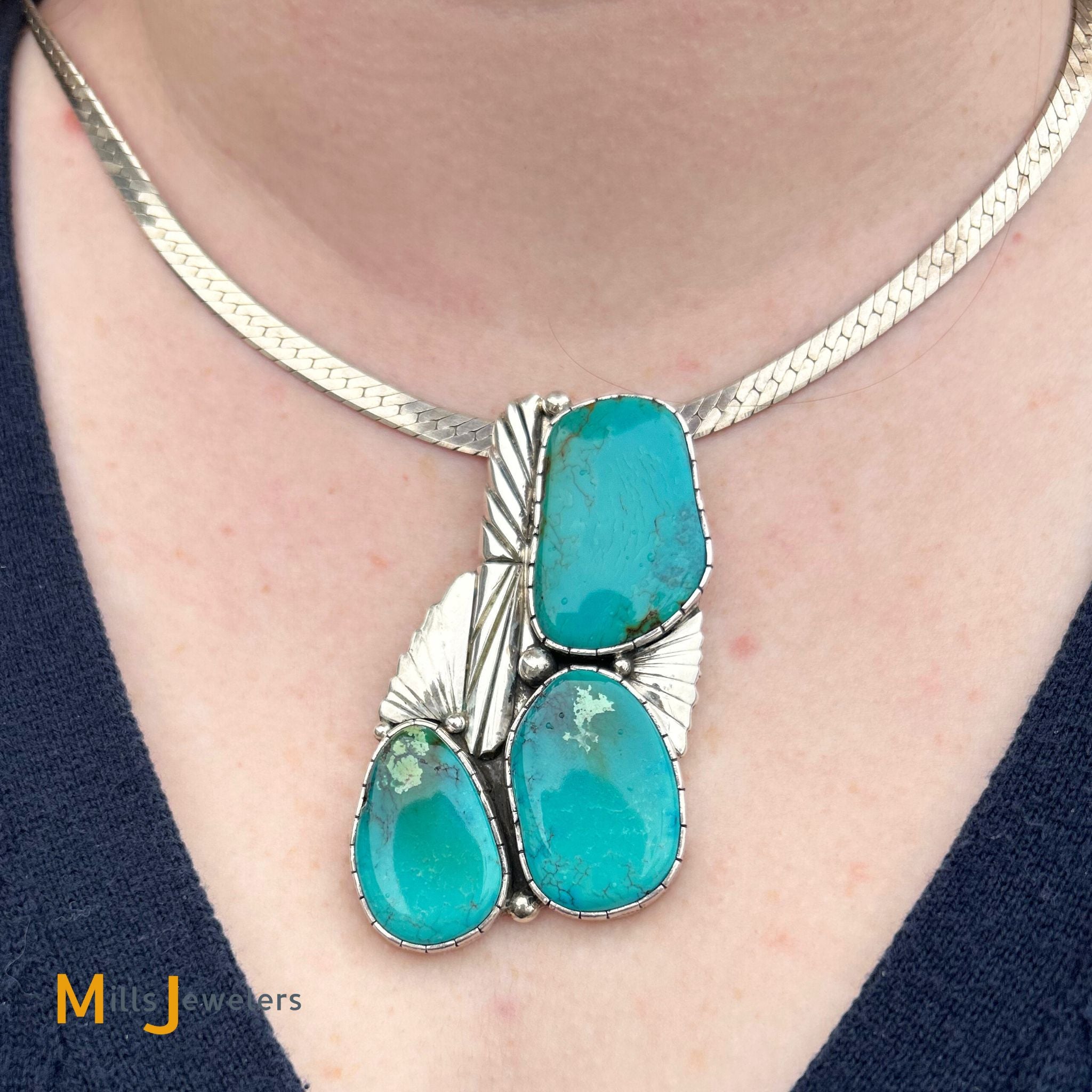 Ray Delgarito Navajo Large Turquoise Sterling Silver 925 Pendant  