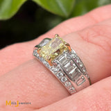 18K Two-Tone White and Yellow Gold GIA Certified 1.59ct Rectangular-Modified Brilliant Fancy Yellow Diamond Ring Size 7