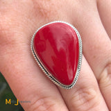 Sterling Silver 925 Large Coral Ring Size 9.25