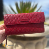 Gucci Signature microGuccissima Red Continental Leather Zip-Around Bifold Wallet