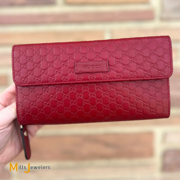 Gucci Signature microGuccissima Red Continental Leather Zip-Around Bifold Wallet