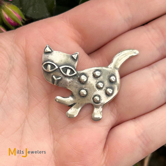 Retired James Avery Spotted Cat Sterling Silver 925 Brooch Pin