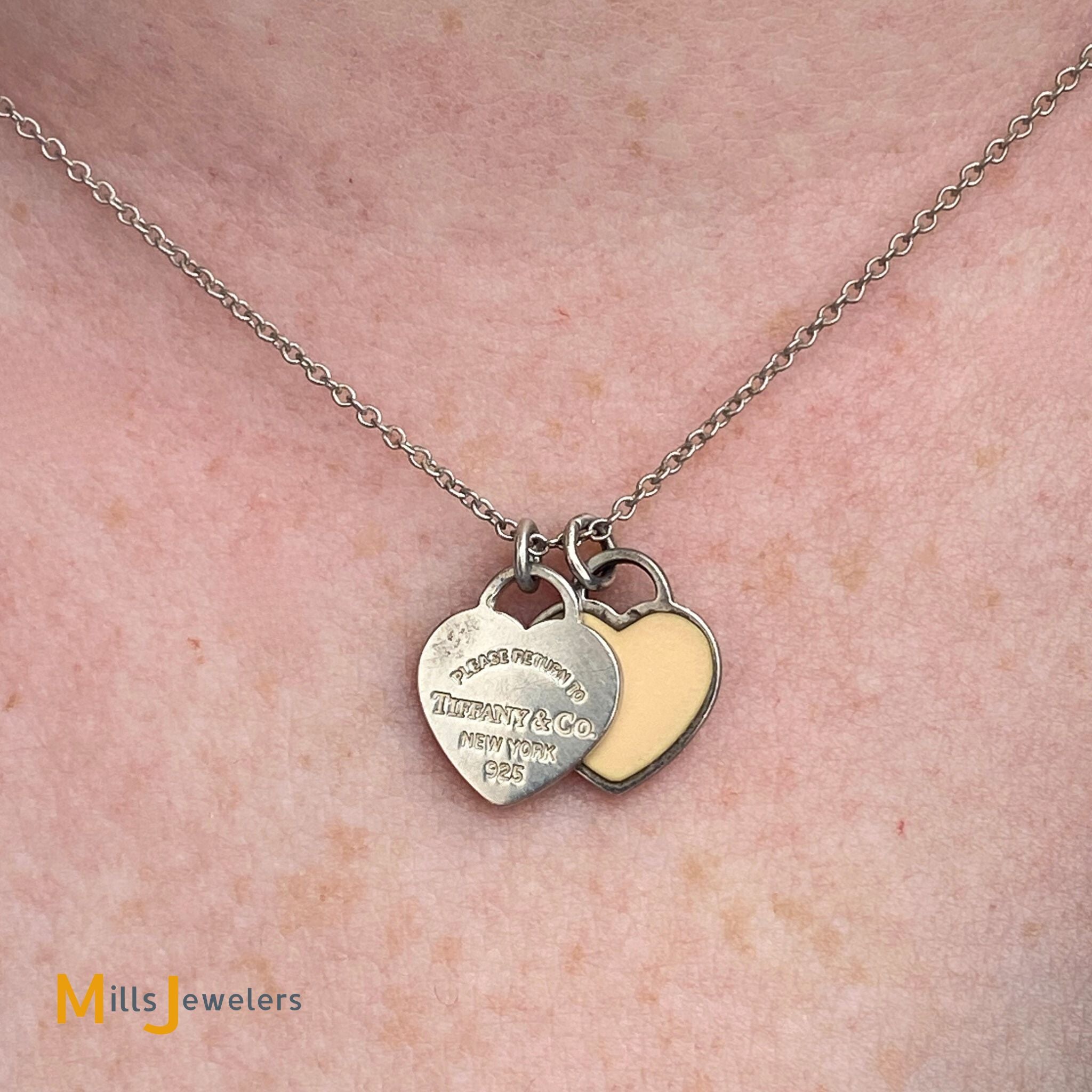 Tiffany Co. 925 Return to Tiffany Mini Double Heart Tag Pendant Chai Mills Jewelers Loan