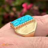 14K Yellow Gold Turquoise Mosaic Ring Size 9.5