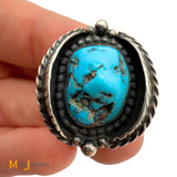 Signed RVK Vintage Sterling Silver 925 Blue Turquoise Leaf Ring Size 6.75