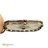 Vintage Art Deco 14k White Gold 0.02ct Diamond, Rock Crystal, and Enamel Pendant