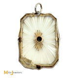 Vintage Art Deco 14k White Gold 0.02ct Diamond, Rock Crystal, and Enamel Pendant