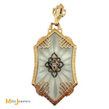 Vintage Art Deco 14k Yellow Gold Diamond Rock Crystal Pendant