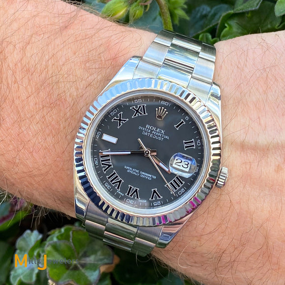 Rolex Datejust II 41mm Stainless Steel Black Roman Numerals Watch 116334