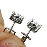 Signed SK 14K White Gold 0.80ctw Diamond Post Screwback Earrings