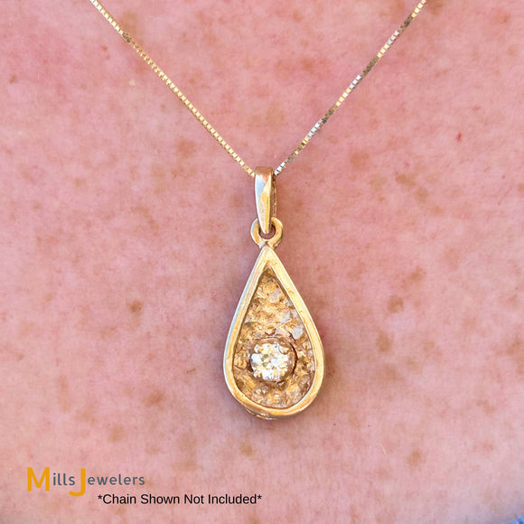 14K Yellow Gold 0.13ct Round Brilliant Diamond Solitaire Pear Shape Slide Pendant