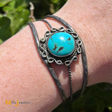 7.25ct Approx. Blue Cabochon Turquoise Sterling Silver 925 Cuff Bracelet