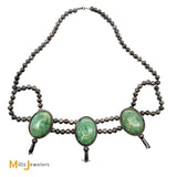 Vintage Signed DO Sterling Silver Royston Turquoise Three Blossom Beaded Necklace 26”