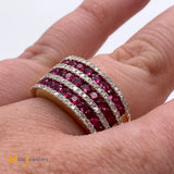 14K Yellow Gold 1.65cts Ruby 0.46cts Diamond Wide Band Ring Size 7