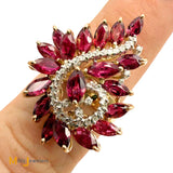 14k Yellow Gold 4.5ctw Ruby and 0.175ctw Diamond Spiral Cocktail Ring Size 9