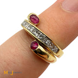 14k Yellow Gold 0.32ctw Ruby and 0.66ctw Princess Cut Diamond Band Ring Size 5.25
