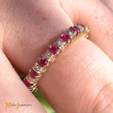 14K Yellow Gold 1.02ctw Ruby and 0.43ctw Diamond Eternity Band Ring Size 8