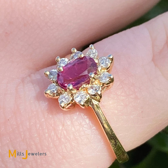 Weisfield 14K Yellow Gold 0.60ct Red Ruby 0.15cts Diamond Cocktail Ring Size 5