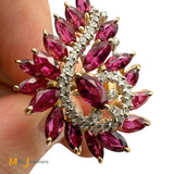 14k Yellow Gold 4.5ctw Ruby and 0.175ctw Diamond Spiral Cocktail Ring Size 9